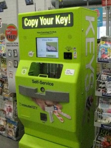 neon green self-service key machine