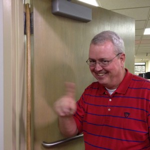 Jim Walsh says, "No-no! Don't prop a door open with a broom handle!"