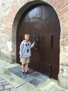 Will at Cathedral door in Trier, Germany