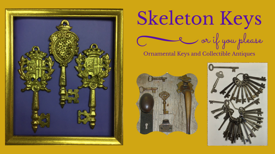 Victorian Skull Key Set Vintage Antique style NR Heavy Cast Iron Metal Lot G 