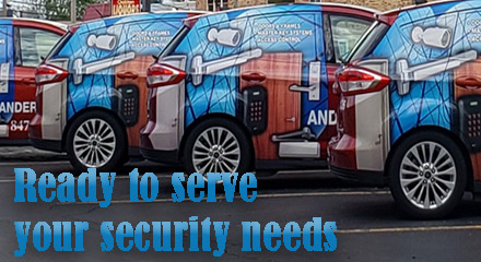 Anderson Lock Vans with "Ready to Serve Your Security Needs" Emblazoned on Picture