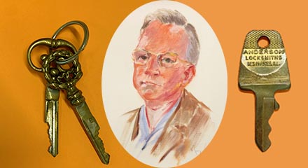Painting of Arnold O. Anderson next to Keys
